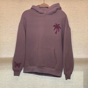 Pink Palm Puff Purple Hoodie with Palm Tree and Butterfly Design